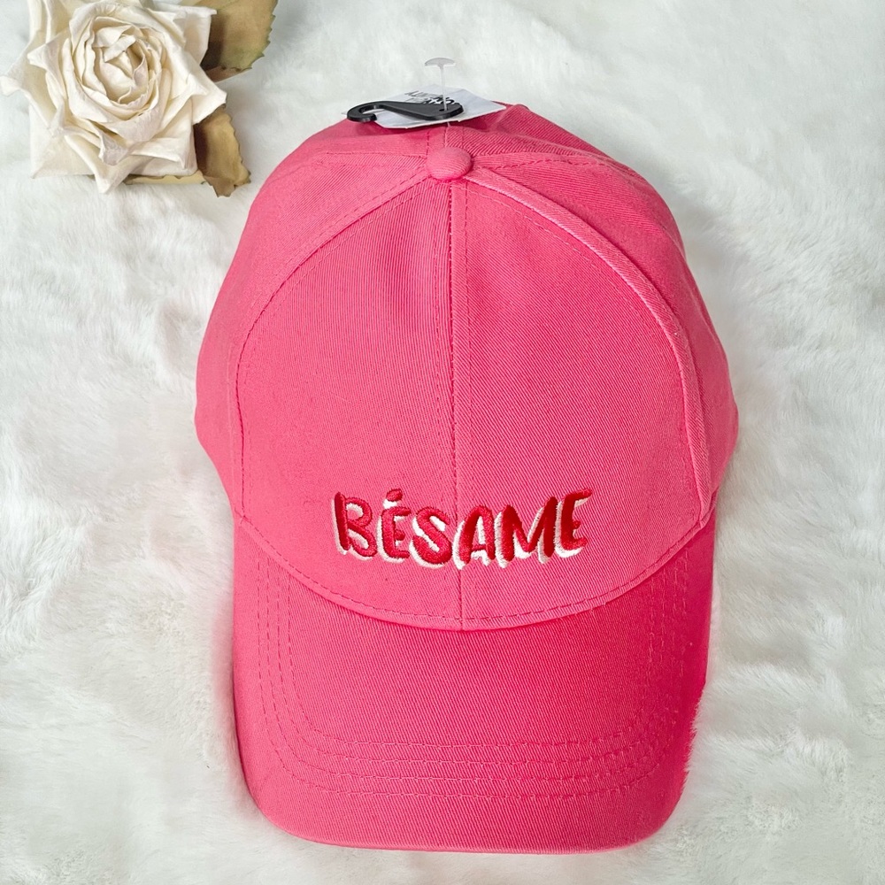 New with tags BESAME ( kiss me) ADJUSTABLE HAT. Coral with Gold hardware